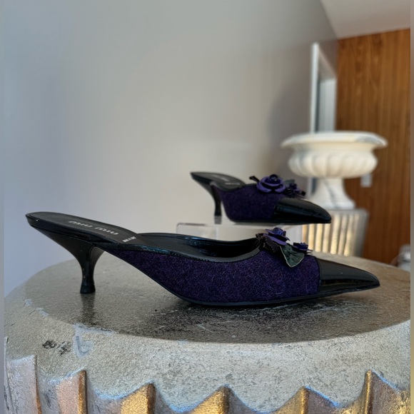 MIU MIU - Purple Rose Tweed Pointed Toe Mules - Picture 2 of 6